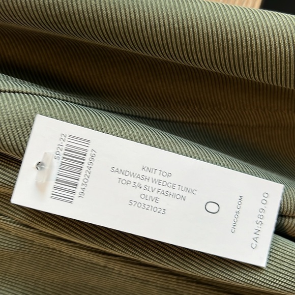 NWT Chico's 3/4 Sleeve Rib Knit Top Blouse Tunic, Small - Picture 2 of 8